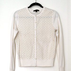 Ann Taylor Off-White Pleather Patterned Cardigan S